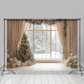 Lofaris Beige Vorhang Weihnachten Baum Fenster Szene Foto Hintergrund